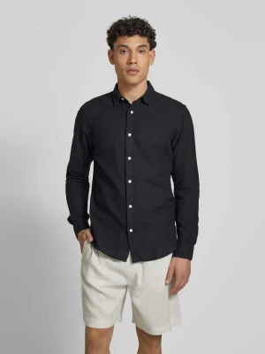 Koszula lniana o kroju slim fit z kołnierzykiem typu kent model ‘CAIDEN’ Only & Sons