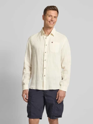 Koszula lniana o kroju slim fit z wyhaftowanym logo Napapijri