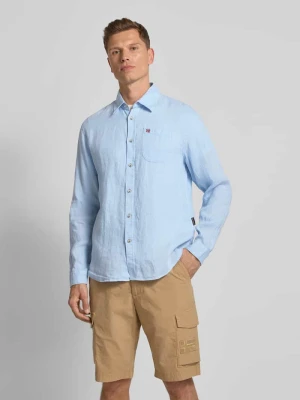 Koszula lniana o kroju slim fit z wyhaftowanym logo Napapijri