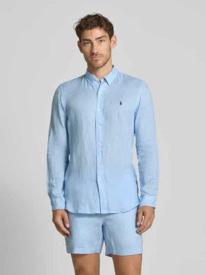 Koszula lniana o kroju slim fit z wyhaftowanym logo Polo Ralph Lauren