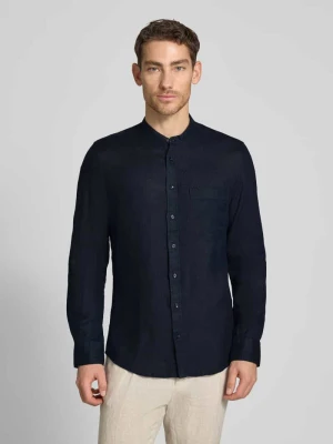 Koszula lniana o kroju slim fit ze stójką model 'Mandarin' Seidensticker Granatowy