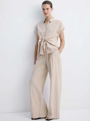 Koszula lniana w prążki brązowy - Kobieta - - MANGO