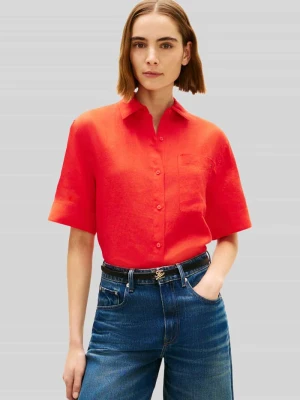 Koszula lniana z logo w kroju regular fit z przeszyciem logo Tommy Hilfiger