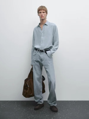 Koszula Regular Fit Z Efektem Maltinto - Ciemnoszary - - Massimo Dutti - Mężczyzna