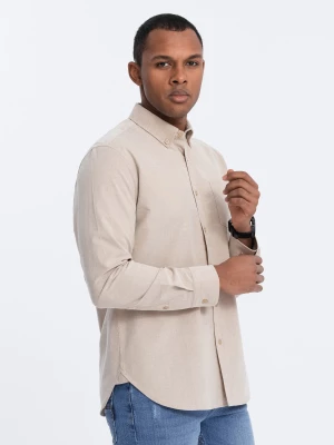 Koszula męska bawełniana REGULAR FIT z kieszenią - beżowy V1 OM-SHOS-0153
 -                                    L