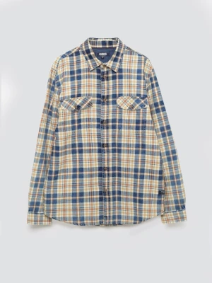 Koszula męska bawełniana w kratę beżowo-granatowa Kolisew 800 BIG STAR