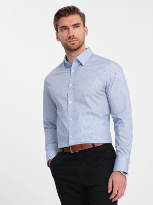 Koszula męska bawełniana w mikro wzór REGULAR FIT - jasnoniebieska V2 OM-SHCS-0152
 -                                    XL