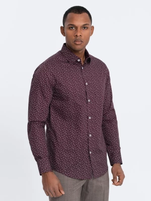 Koszula męska bawełniana we wzory SLIM FIT - bordowa V5 OM-SHCS-0151
 -                                    XL