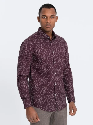 Koszula męska bawełniana we wzory SLIM FIT - bordowa V5 Ombre Clothing