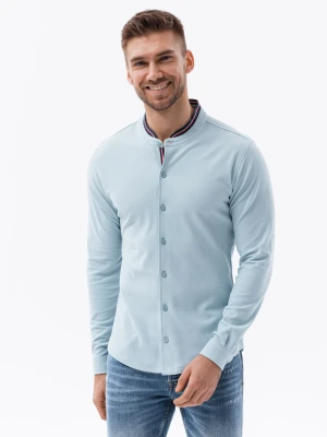 Koszula męska dzianinowa z długim rękawem - błękitna V3 - Rozmiar: XL Ombre Clothing