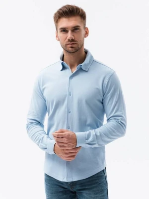 Koszula męska dzianinowa z długim rękawem - niebieska V3 - Rozmiar: XXL Ombre Clothing