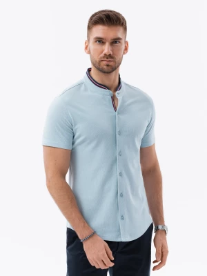 Koszula męska dzianinowa z krótkim rękawem i kolorową stójką – błękitna V3 OM-SHSS-0101
 -                                    L