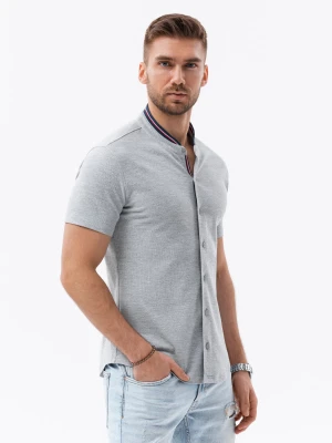 Koszula męska dzianinowa z krótkim rękawem - szara V5 - Rozmiar: M Ombre Clothing