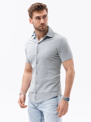 Koszula męska dzianinowa z krótkim rękawem - szara V5 - Rozmiar: XL Ombre Clothing