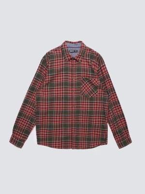 Koszula męska flanelowa w kratę bordowo-khaki Koner 303 BIG STAR