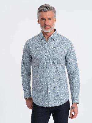 Koszula męska SLIM FIT w print drobnych liści - jasnoniebieska V1 OM-SHPS-0163
 -                                    L