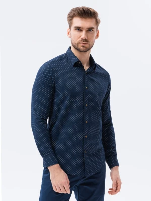 Koszula męska w drobny geometryczny wzór REGULAR FIT - granatowa K616
 -                                    S Ombre