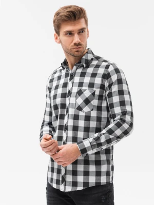 Koszula męska w kratę z długim rękawem - czarna K282
 -                                    M Ombre