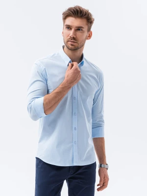 Koszula męska z długim rękawem SLIM FIT - błękitna - Rozmiar: XXL Ombre Clothing