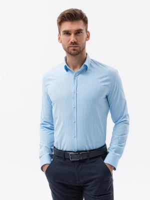 Koszula męska z długim rękawem w drobny wzór REGULAR FIT - błękitna V4 K629
 -                                    L Ombre