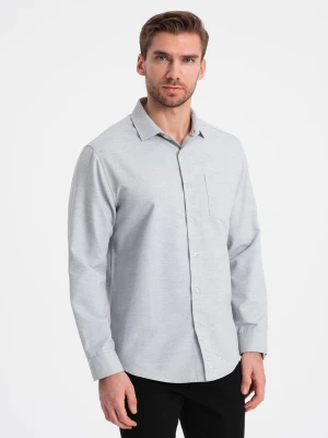 Koszula męska z kieszenią REGULAR FIT - jasnoszary melanż V2 OM-SHCS-0148
 -                                    S