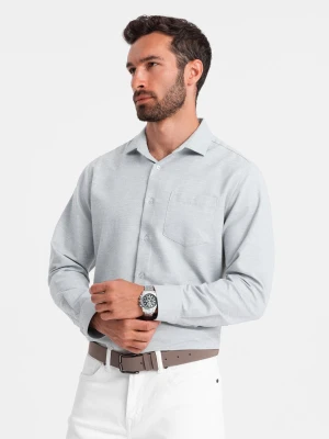Koszula męska z kieszenią REGULAR FIT - jasnoszary melanż V2 - Rozmiar: S Ombre Clothing