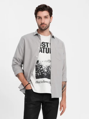 Koszula męska z kieszenią REGULAR FIT - szara V1 - Rozmiar: XXL Ombre Clothing