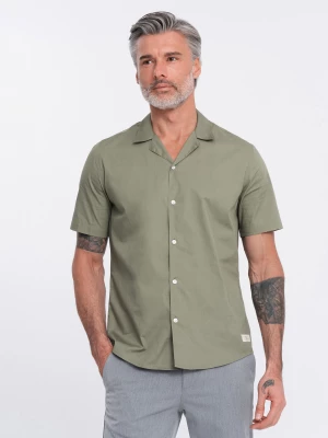 Koszula męska z krótkim rękawem i kubańskim kołnierzem - khaki V4 OM-SHSS-0168
 -                                    L