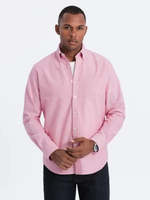 Koszula męska z tkaniny w stylu Oxford REGULAR - różowa V3 OM-SHOS-0108
 -                                    L