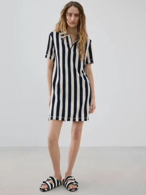 Koszula nocna z bawełny frotte w paski niebieski - Kobieta - - MANGO