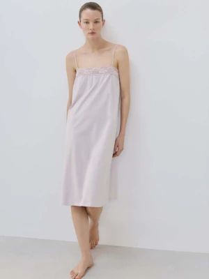 Koszula nocna z bawełny z koronką liliowy - Kobieta - - MANGO