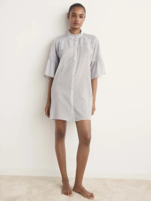 Koszula nocna z bawełny z krótkim rękawem jasny / pastelowy szary - Kobieta - - MANGO