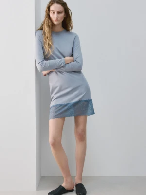 Koszula nocna z detalem haftu niebieski - Kobieta - - MANGO