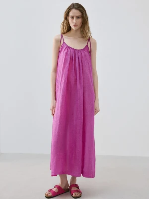 Koszula nocna 100% ramia z efektem overdyed fuksja - Kobieta - - MANGO