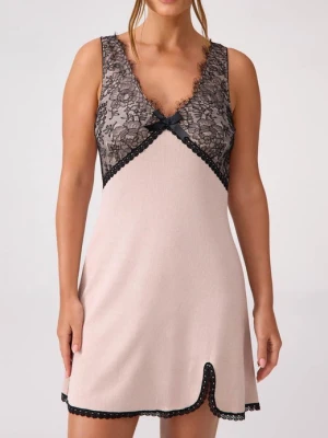 Koszula nocna z włókna kawy wykończona francuską koronką - Cafe Bombon POUPEE