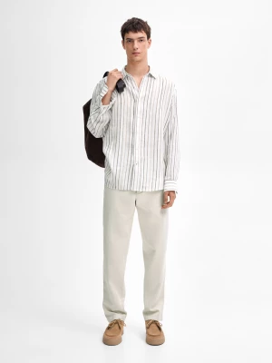 Koszula O Kroju Regular Fit W Paski 100% Len - Brązowy - - Massimo Dutti - Mężczyzna