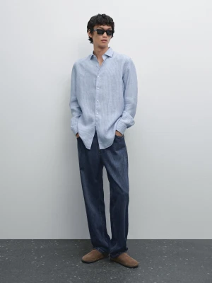 Koszula O Kroju Regular Fit W Paski Ze 100% Lnu - Błękitny - - Massimo Dutti - Mężczyzna