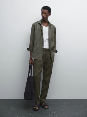 Koszula O Kroju Regular Fit W Paski Ze 100% Lnu - Zielony - - Massimo Dutti - Mężczyzna