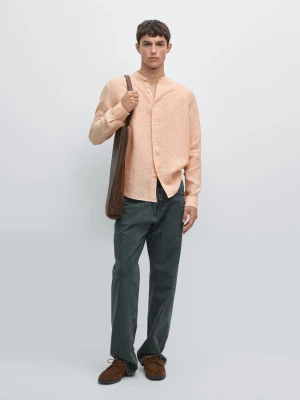 Koszula O Kroju Regular Fit W Paski Ze 100% Lnu - Żółty Musztardowy - - Massimo Dutti - Mężczyzna