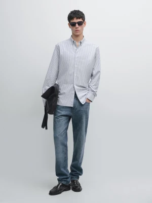 Koszula O Kroju Regular Fit W Podwójne Paski - Granatowy - - Massimo Dutti - Mężczyzna