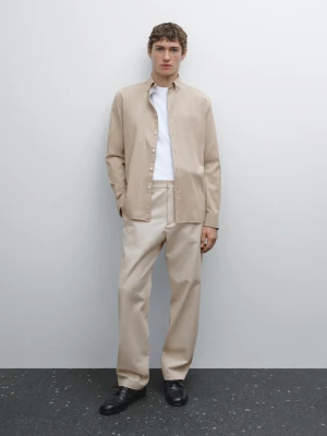 Koszula O Kroju Regular Fit Z Diagonalu Z Mieszanki Bawełny - Beżowy - - Massimo Dutti - Mężczyzna