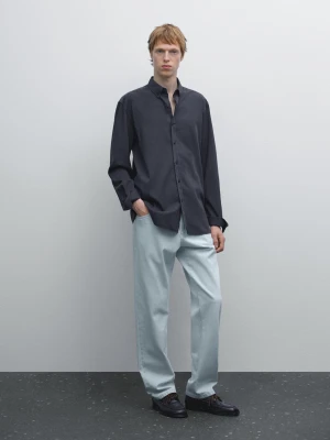 Koszula O Kroju Regular Fit Z Diagonalu Z Mieszanki Bawełny - Ciemnoszary - - Massimo Dutti - Mężczyzna