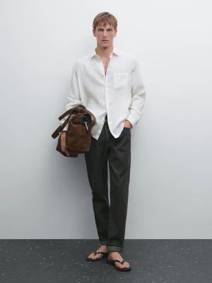 Koszula O Kroju Regular Fit Z Kieszenią - Beżowy - - Massimo Dutti - Male