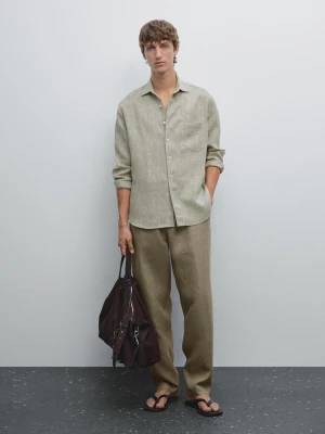 Koszula O Kroju Regular Fit Z Kieszenią - Zielony - - Massimo Dutti - Mężczyzna