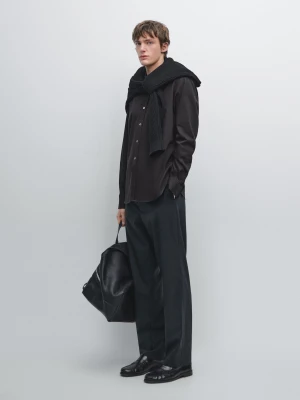 Koszula O Kroju Regular Fit Z Mieszanki Bawełny - Granatowy - - Massimo Dutti - Mężczyzna