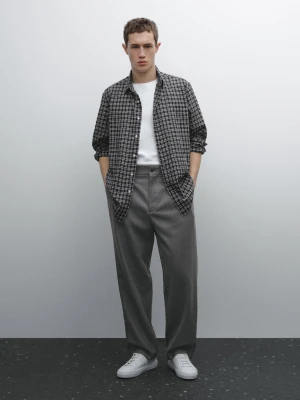 Koszula O Kroju Regular Fit Z Mieszanki Bawełny W Kratkę - Granatowy - - Massimo Dutti - Mężczyzna