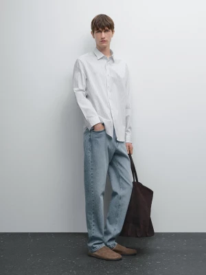 Koszula O Kroju Regular Fit Z Mieszanki Bawełny W Paski - Biały - - Massimo Dutti - Mężczyzna