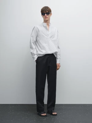 Koszula O Kroju Regular Fit Z Mieszanki Bawełny W Paski - Biały - - Massimo Dutti - Mężczyzna