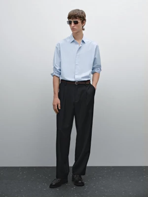 Koszula O Kroju Regular Fit Z Mieszanki Bawełny W Paski - Niebieski - - Massimo Dutti - Mężczyzna
