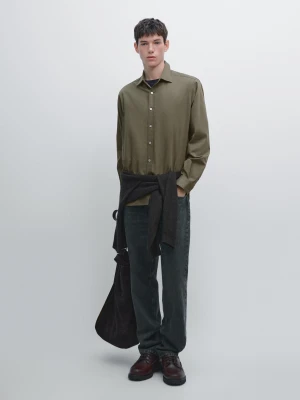 Koszula O Kroju Regular Fit Z Mieszanki Bawełny - Zielony - - Massimo Dutti - Mężczyzna